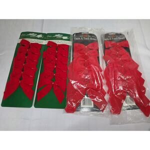 Vintage 24 Christmas Decorative Bows Trim a Tree Red Velvet Wire Back NOS 4"